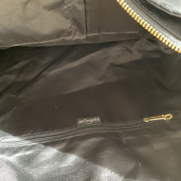 Kipling Black Nylon Tote Bag Gold Logo Patent Trim Large Shoulder Travel Work - Picture 12 of 14
